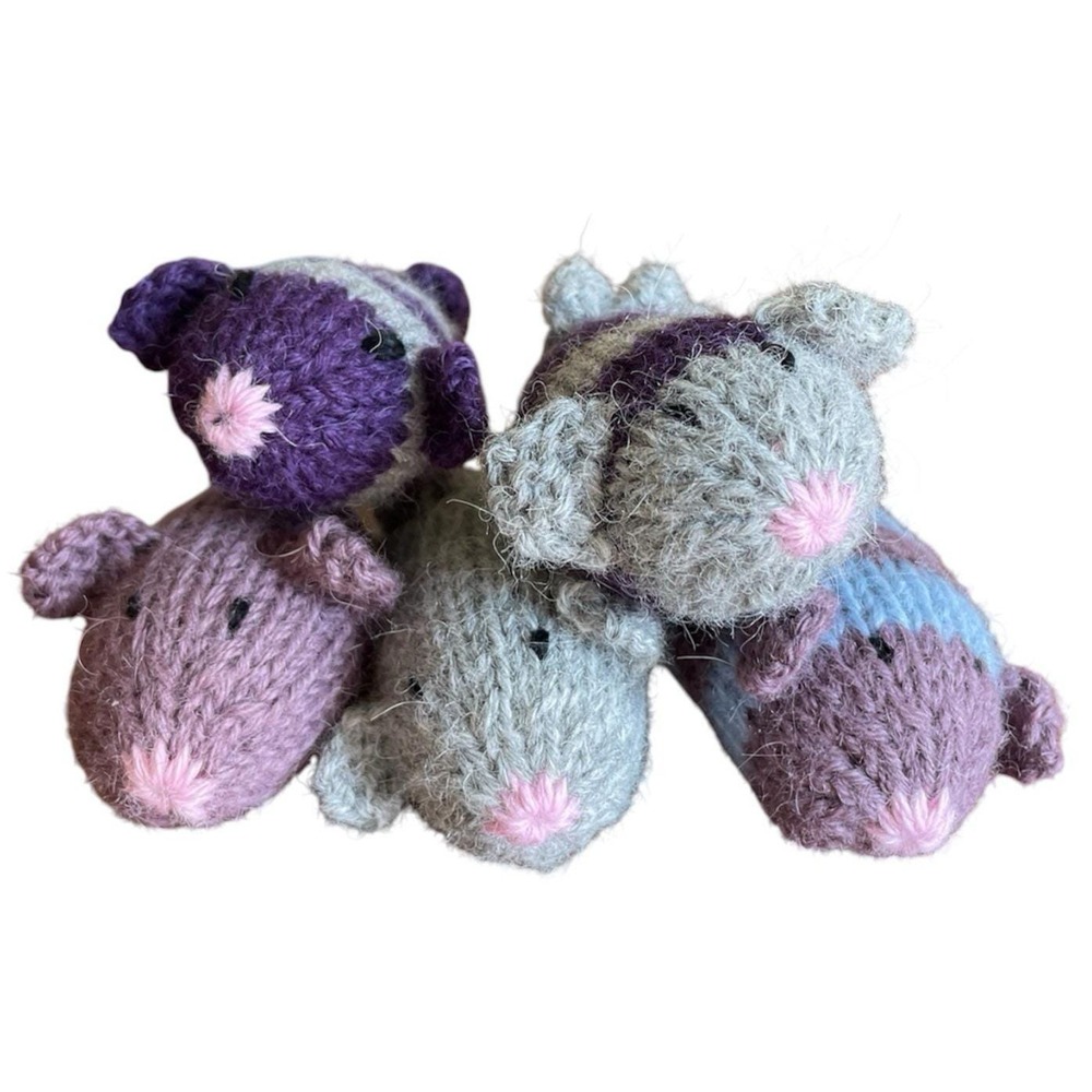 Handmade Mice Set of 5 Knitted Small Toys Soft Wool Stuffed Animals Plush Mouse
